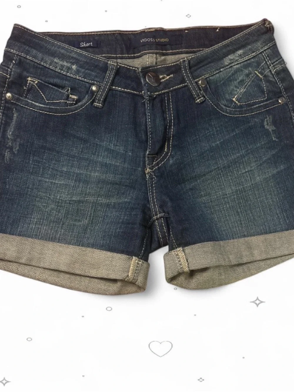 Vigoss Studio Cuffed Denim Shorts - Dark Wash 24